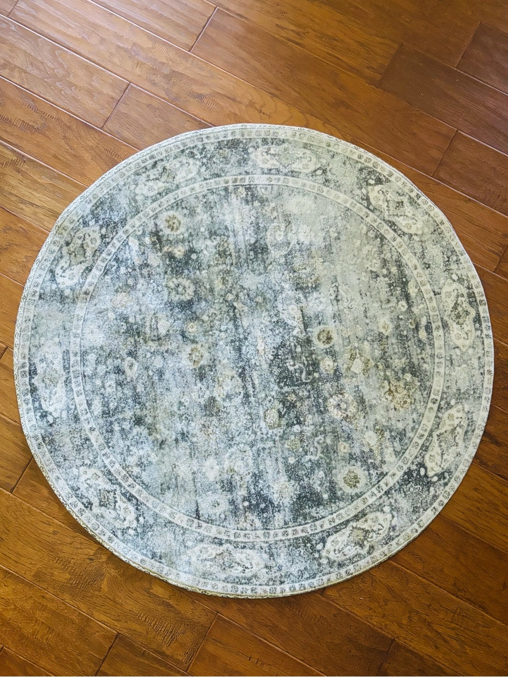 Round Vintage-Style Rug in Greens